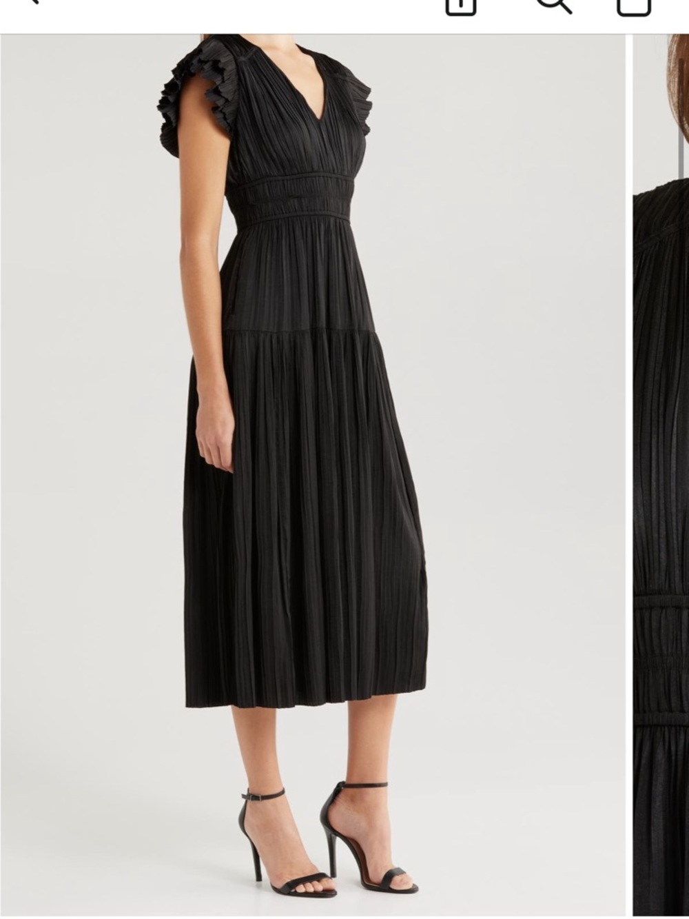 Moon River Plisse Black V-Neck Pleated Midi Dress Women’s Large - Picture 3 of 9